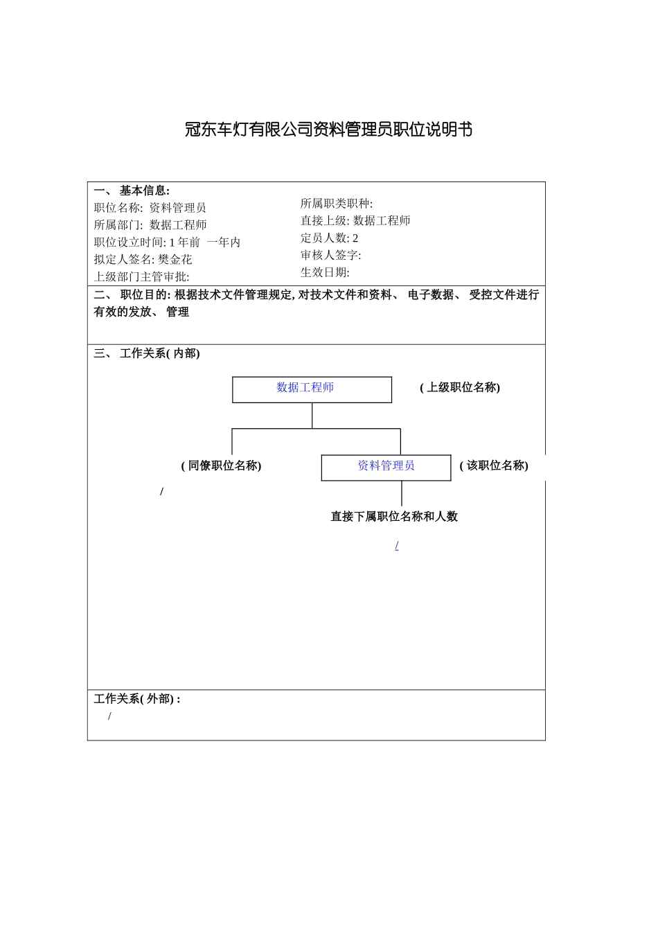 冠东车灯有限公司资料管理员职位说明书_第3页