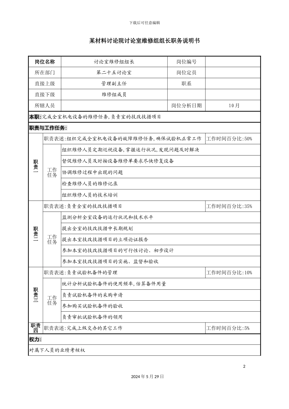 研究室维修组组长职务说明书_第2页