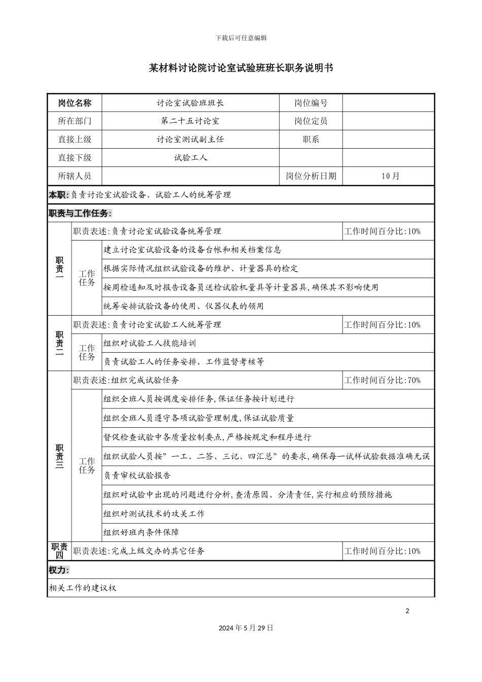 研究室试验班班长职务说明书_第2页