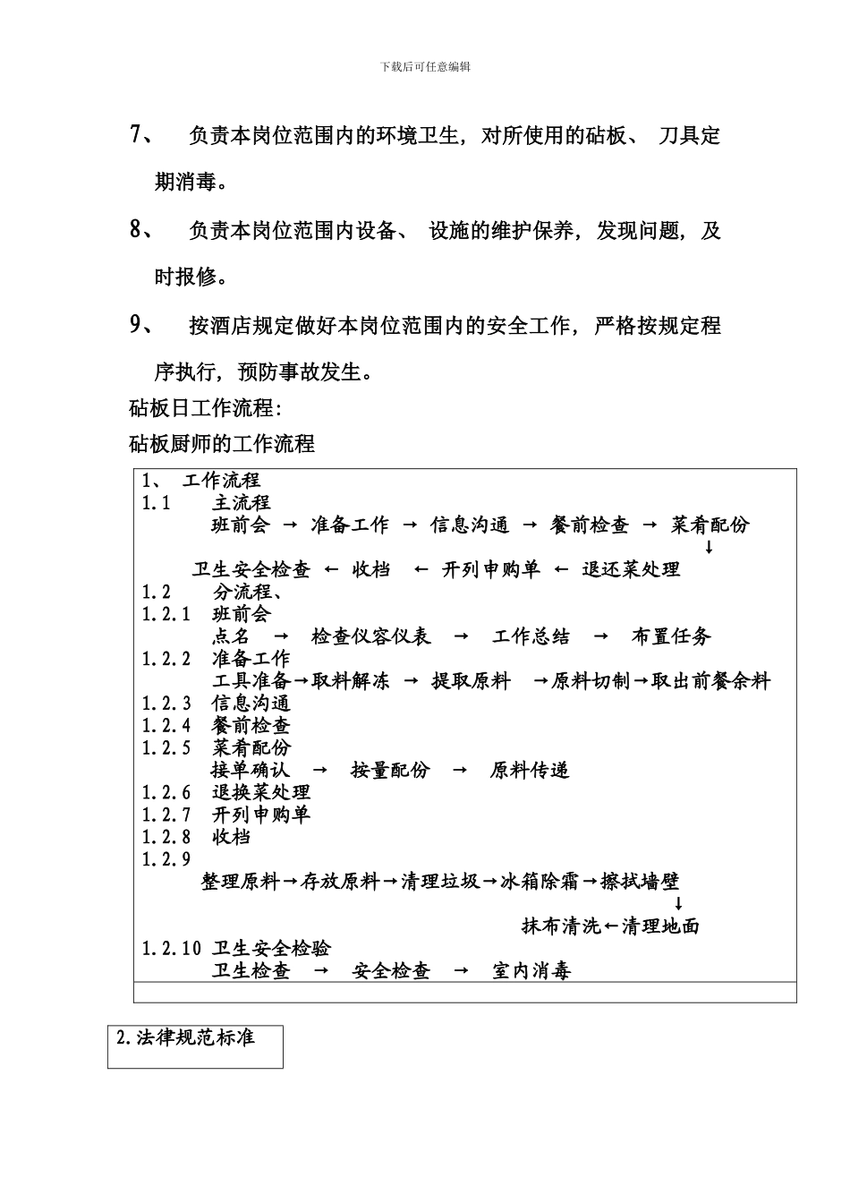 砧板厨师岗位职责及工作流程样本_第2页