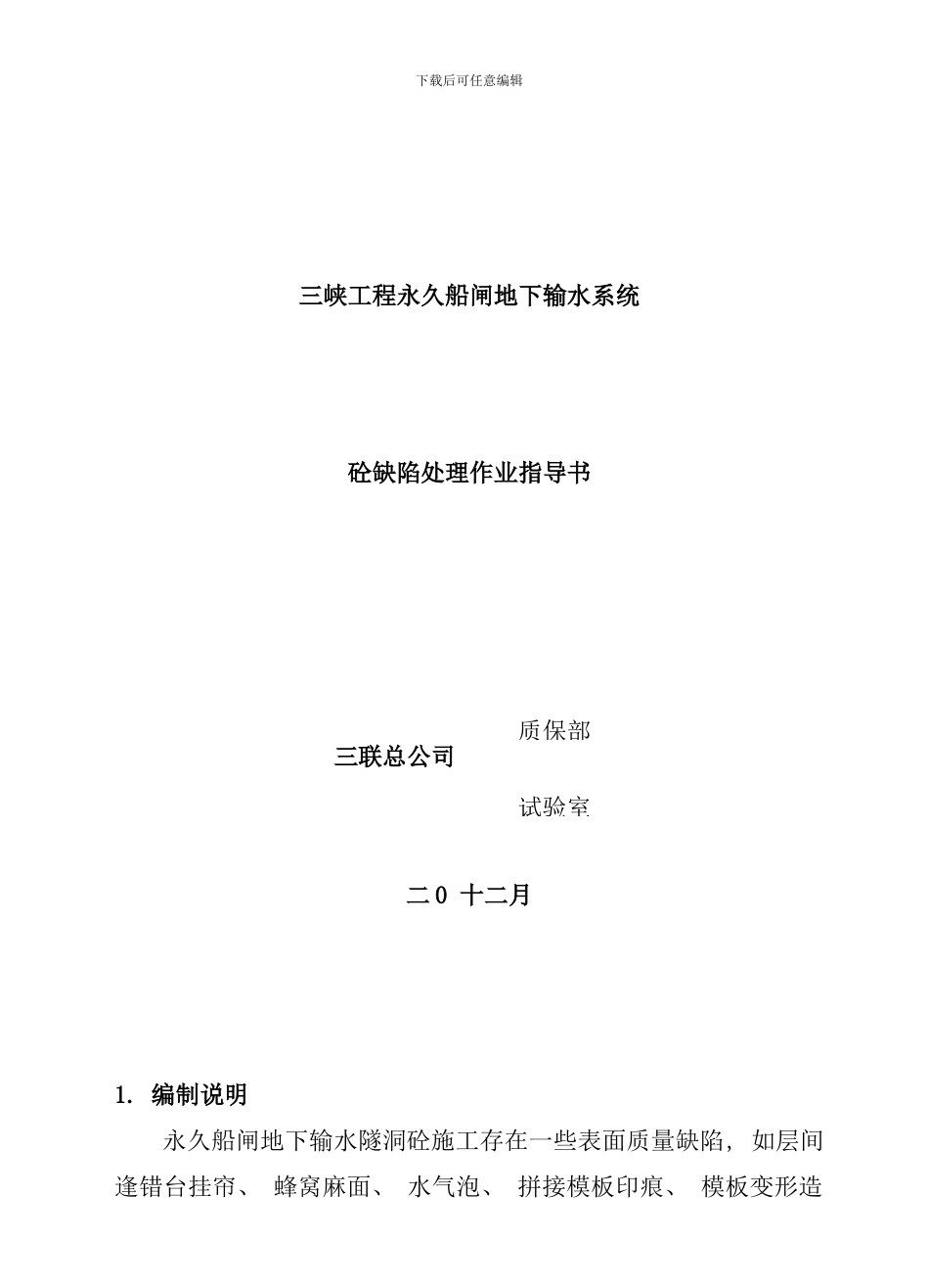 砼缺陷处理作业指导书样本_第1页