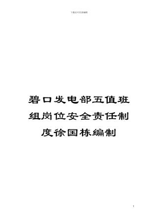 碧口发电部五值班组岗位安全责任制度徐国栋编制模板
