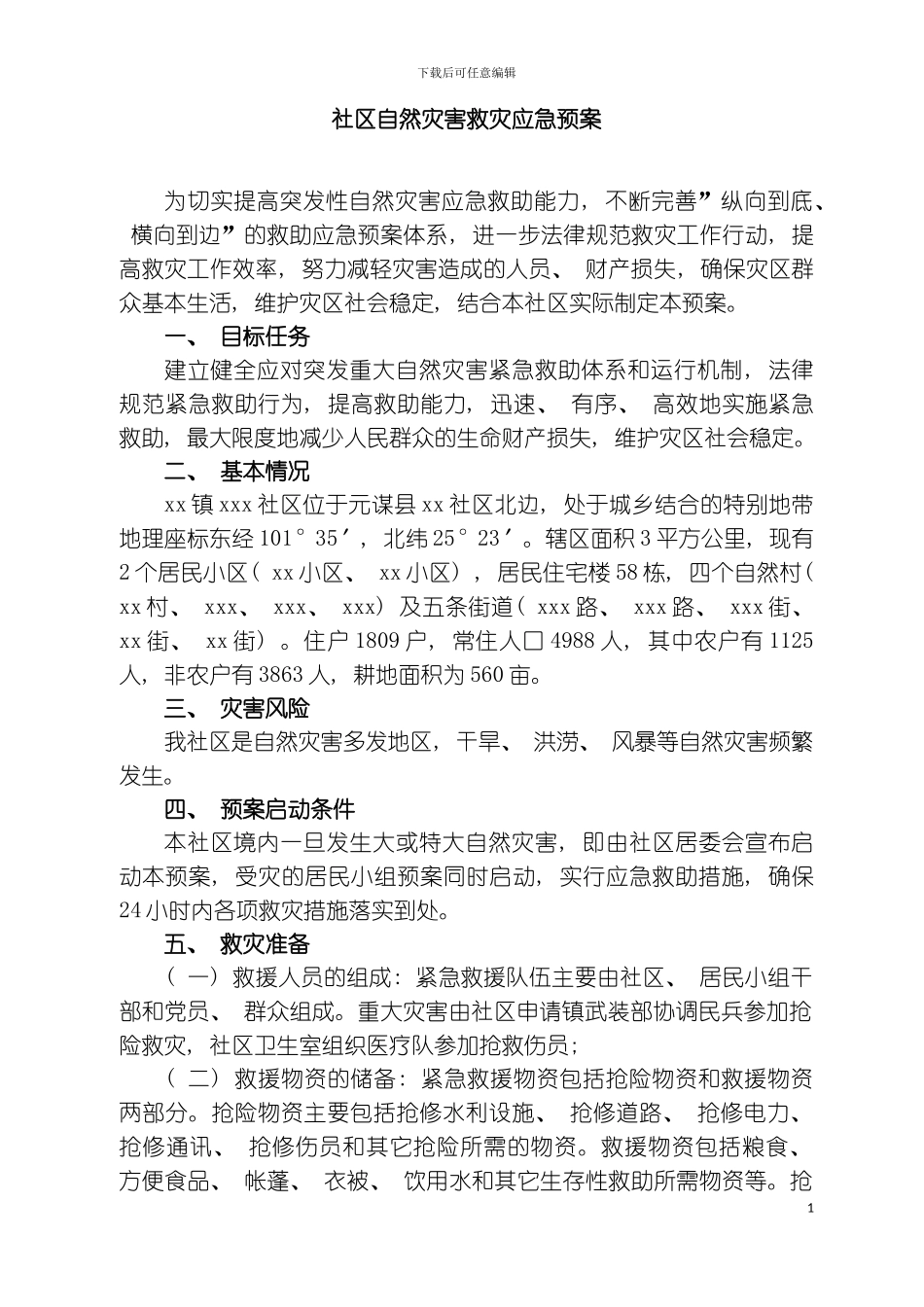 社区自然灾害应急预案模板_第2页