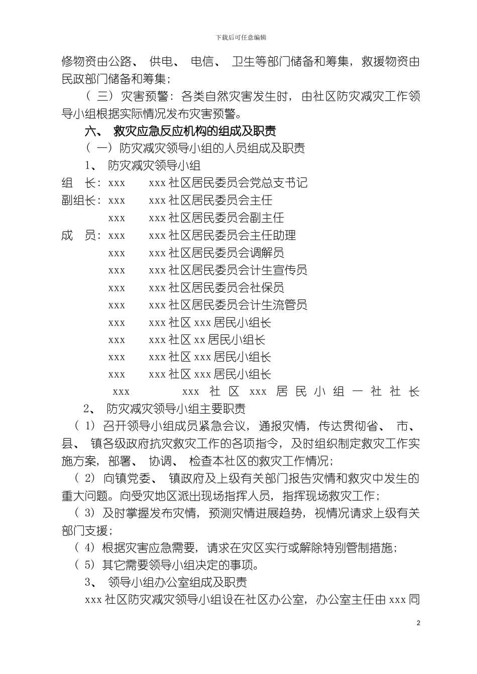 社区自然灾害应急预案模板_第3页