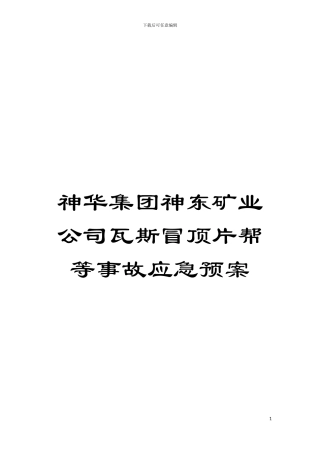神华集团神东矿业公司瓦斯冒顶片帮等事故应急预案模板