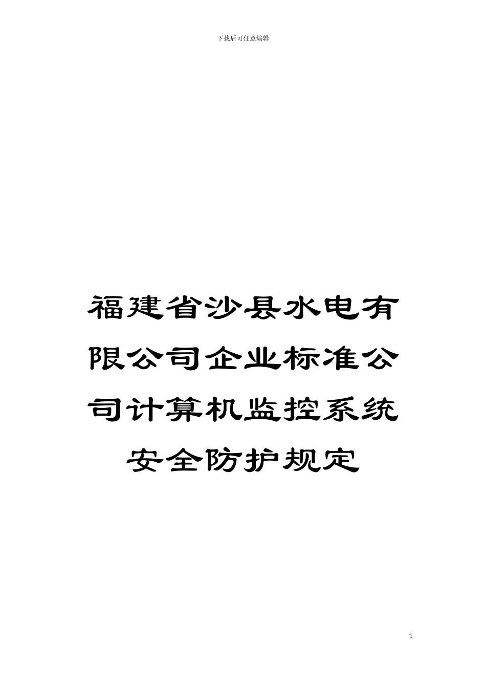 福建省沙县水电有限公司企业标准公司计算机监控系统安全防护规定_第1页