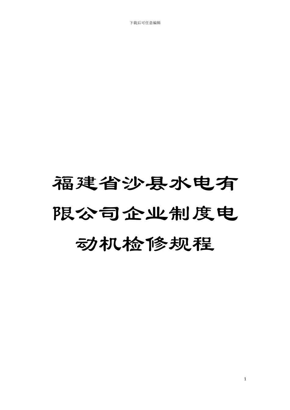 福建省沙县水电有限公司企业制度电动机检修规程模板_第1页