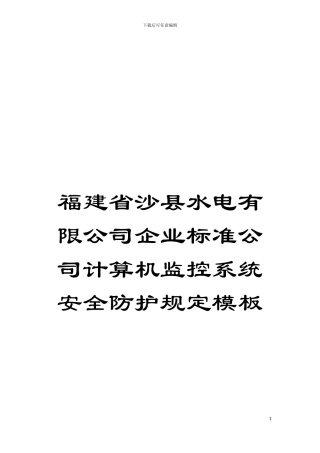 福建省沙县水电有限公司企业标准公司计算机监控系统安全防护规定样本