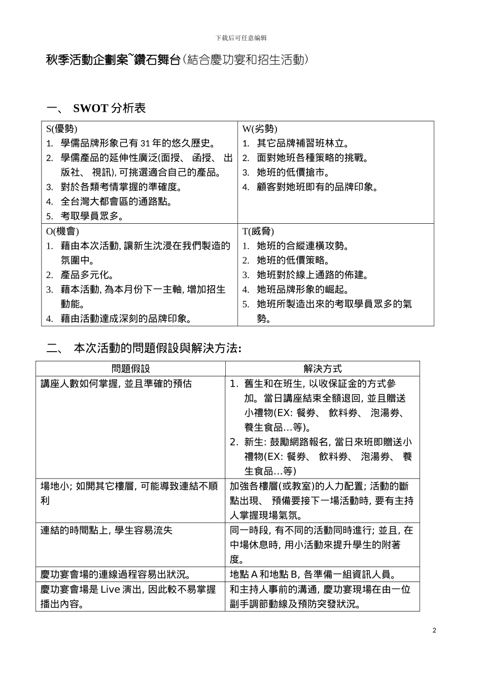 秋季活动企划案钻石舞台结合庆功宴和招生活动模板_第2页