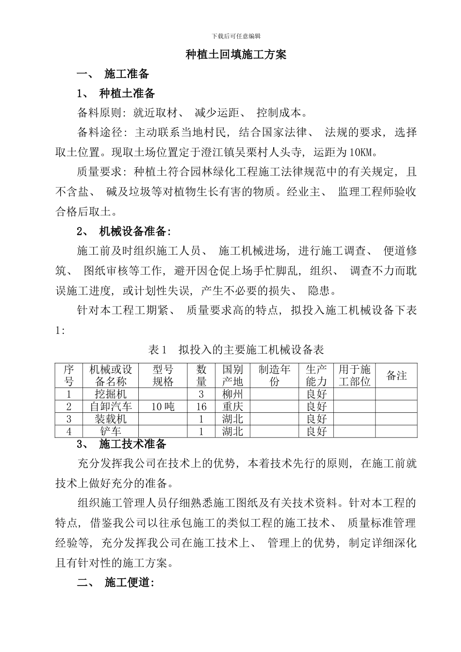 种植土回填施工方案样本_第1页