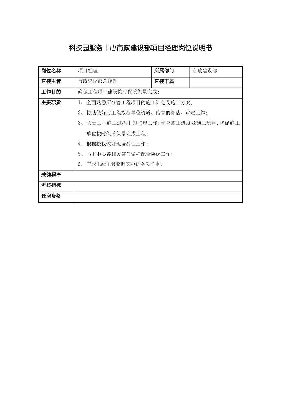 科技园服务中心市政建设部项目经理岗位说明书_第3页