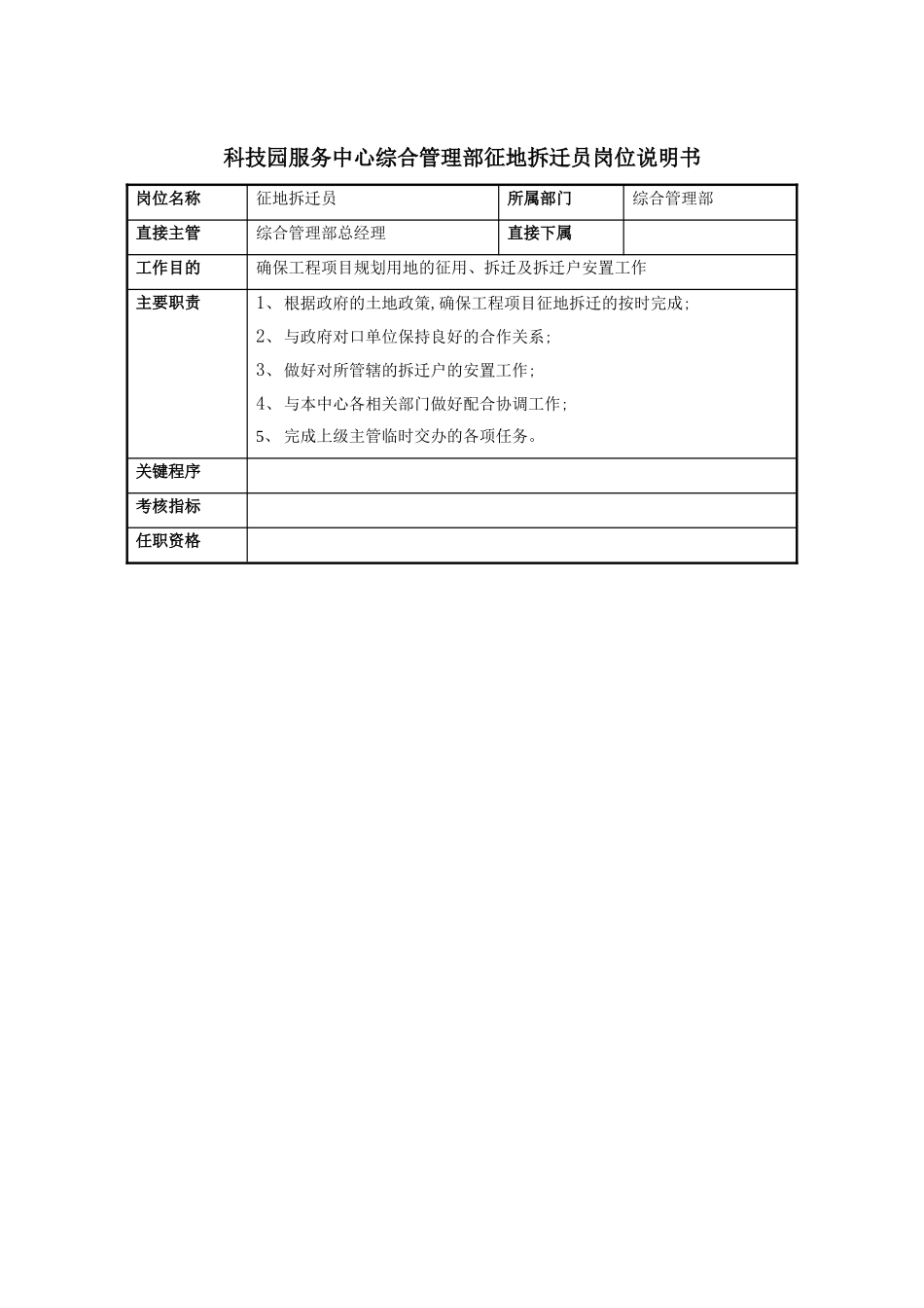 科技园服务中心综合管理部征地拆迁员岗位说明书_第3页