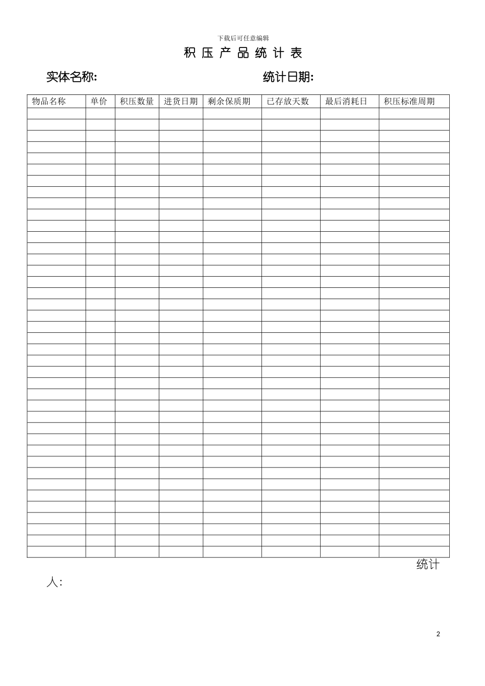 积压产品统计表模板_第2页
