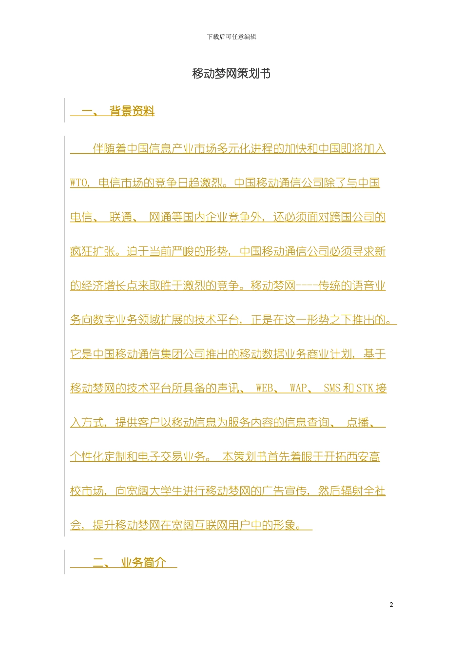 移动梦网策划书模板_第2页