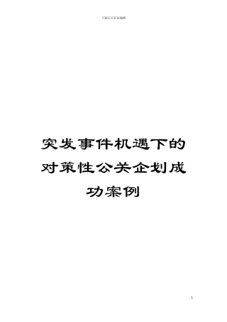 突发事件机遇下的对策性公关企划成功案例模板