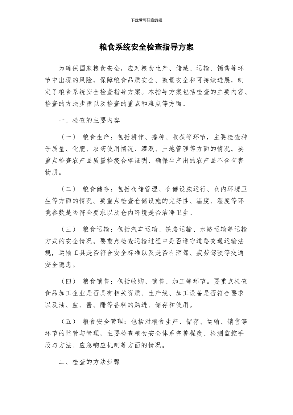 粮食系统安全检查指导方案_第1页