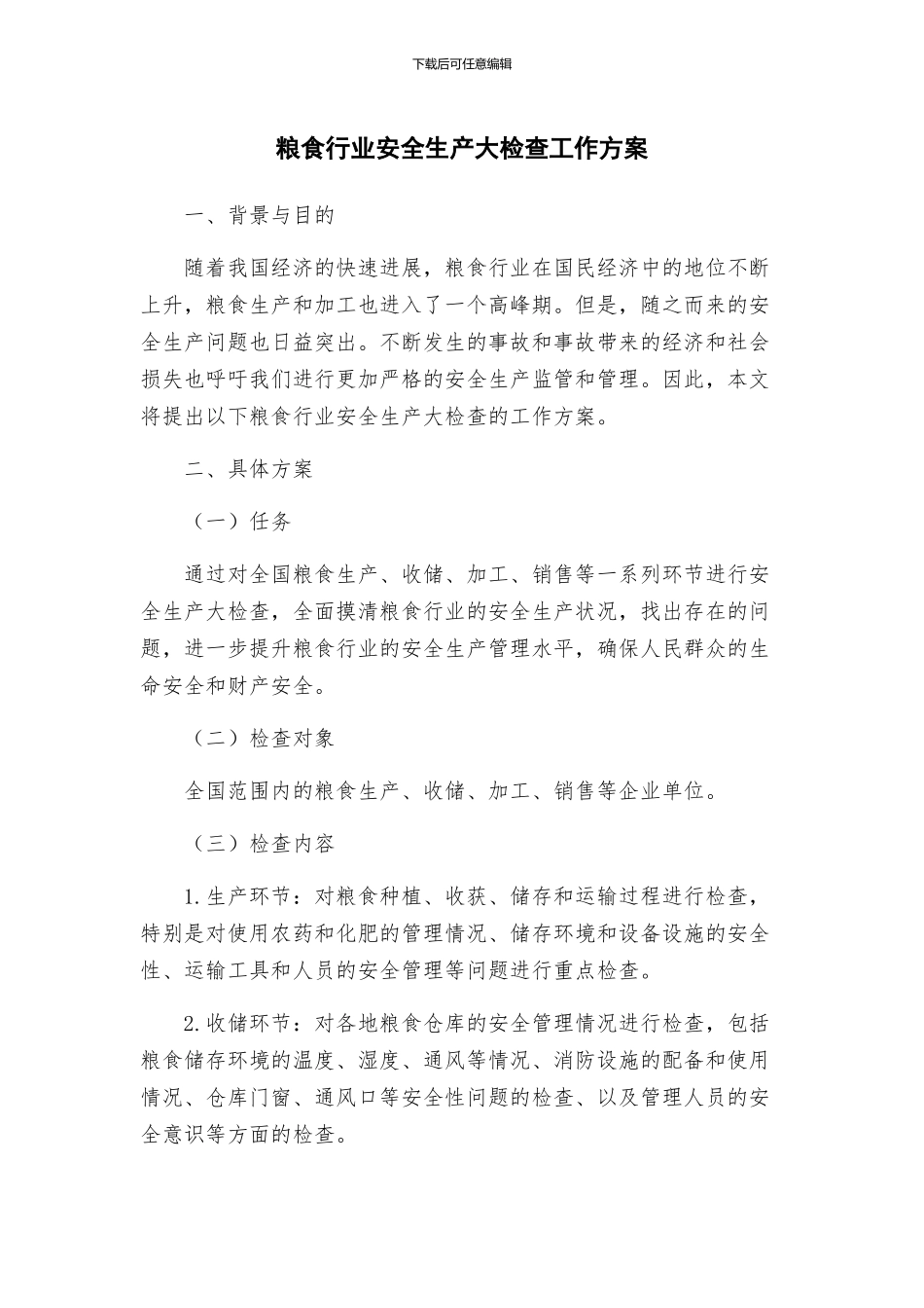 粮食行业安全生产大检查工作方案_第1页