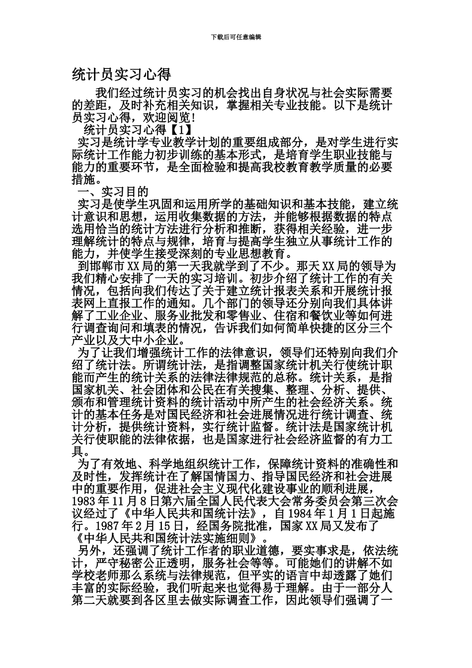 统计员实习心得精品范文文档_第2页
