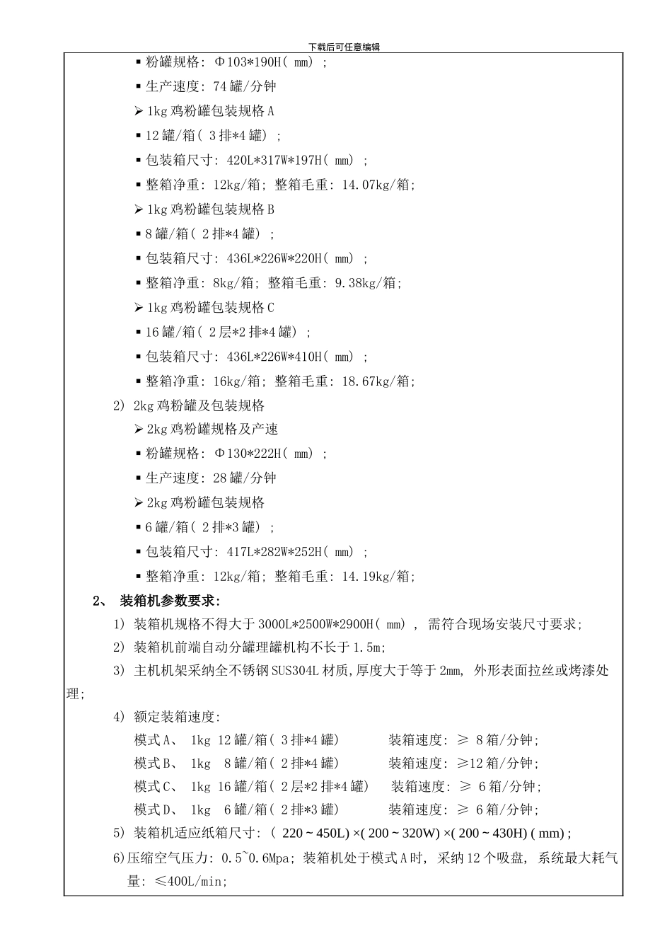 罐装鸡粉自动装箱项目工程技术要求规范模板_第2页
