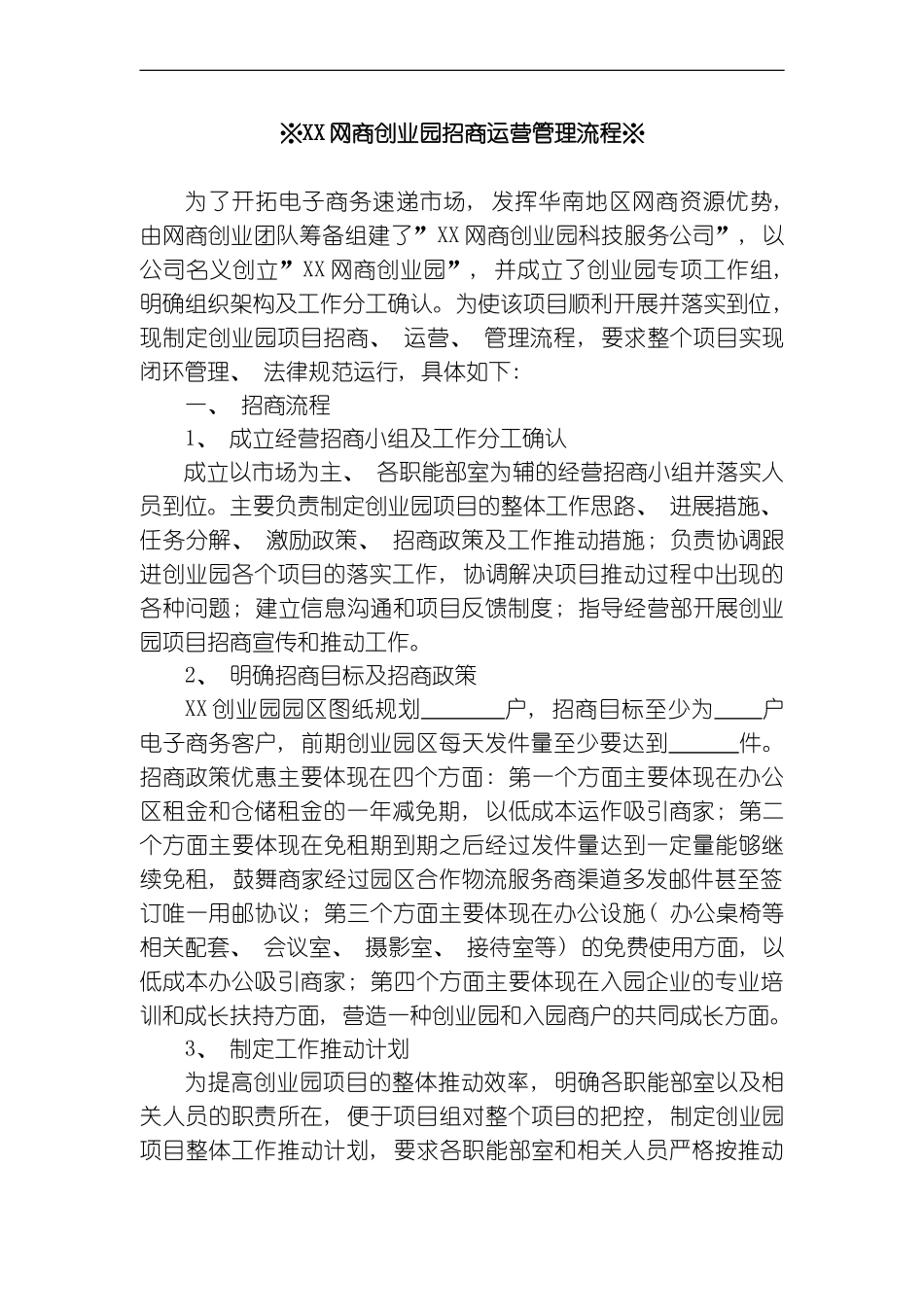网商创业园招商运营管理流程全国通用版模板_第1页