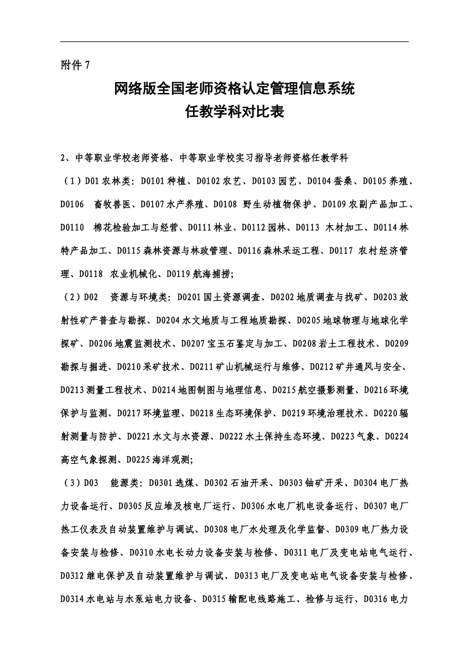 网络版全国教师资格认定管理信息系统任教学科对照表新编_第2页