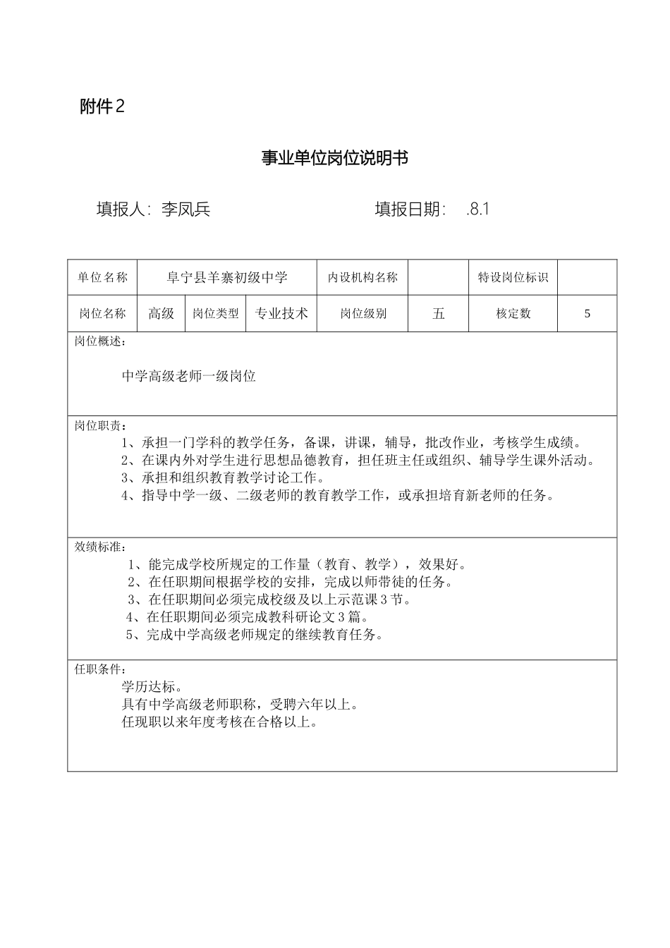 羊寨初中岗位设置说明书_第2页