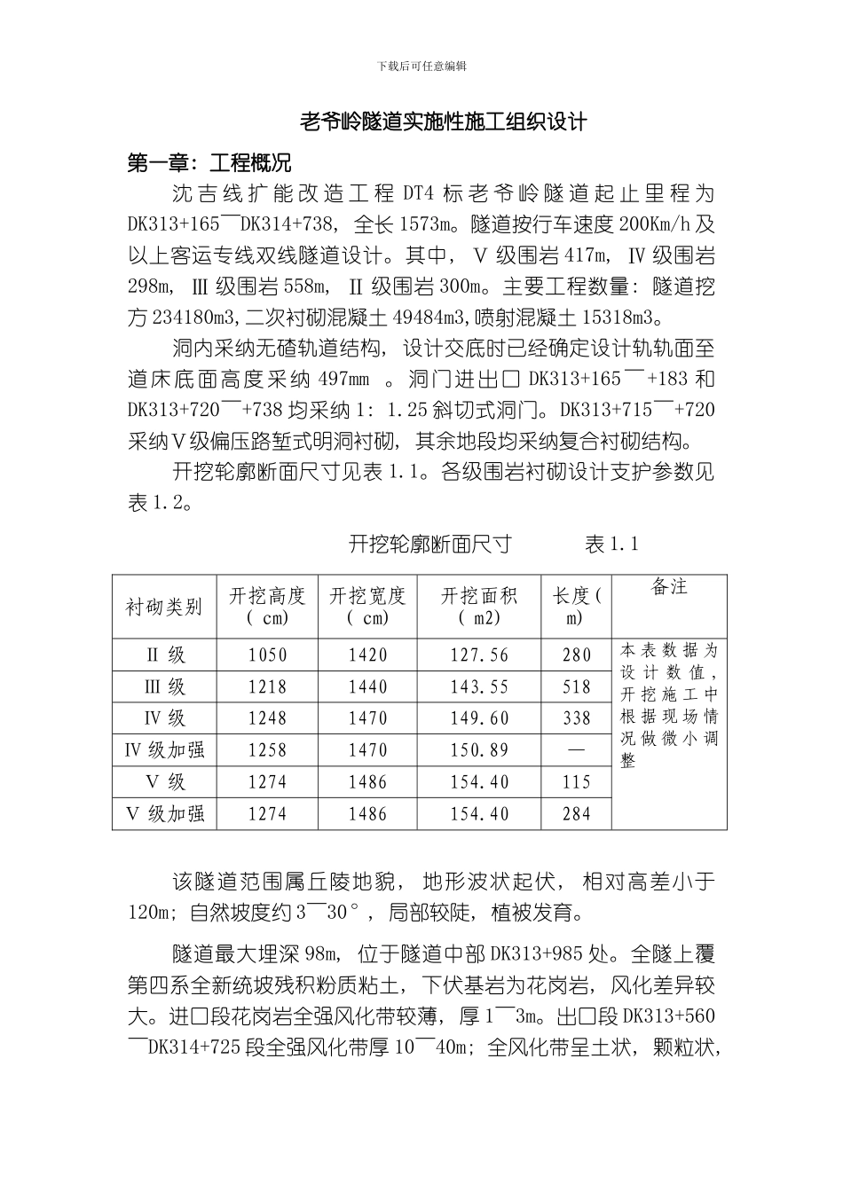 老爷岭隧道施工组织设计模板_第1页