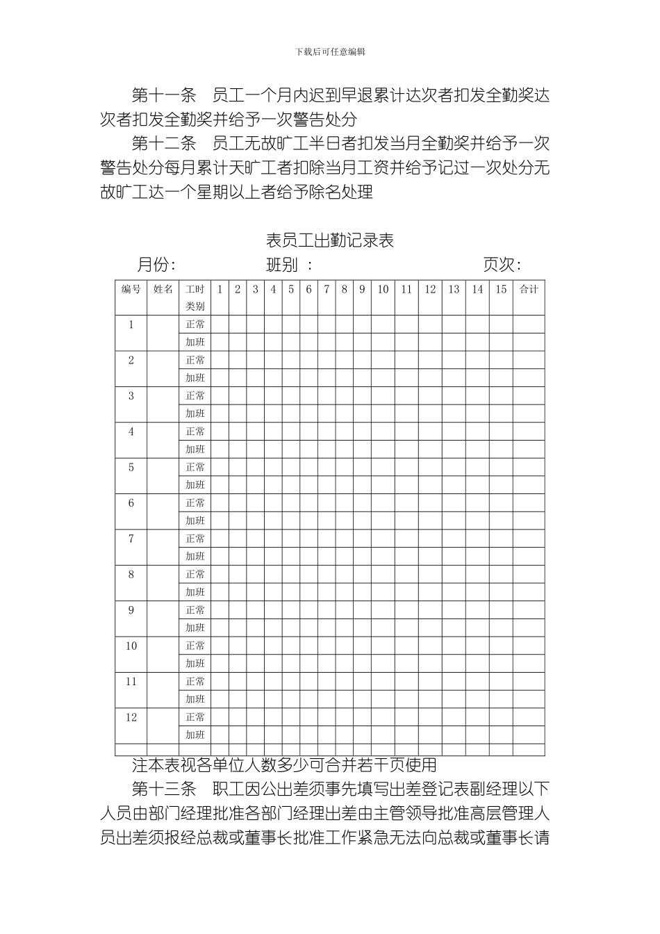 考勤考核管理制度模板_第2页