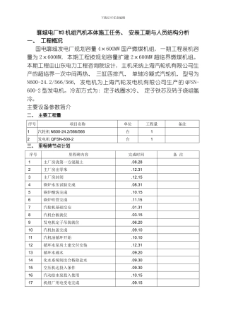 聊城电厂某栋机组汽机本体施工任务模板