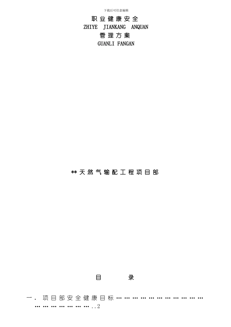 职业健康安全管理施工方案模板_第1页