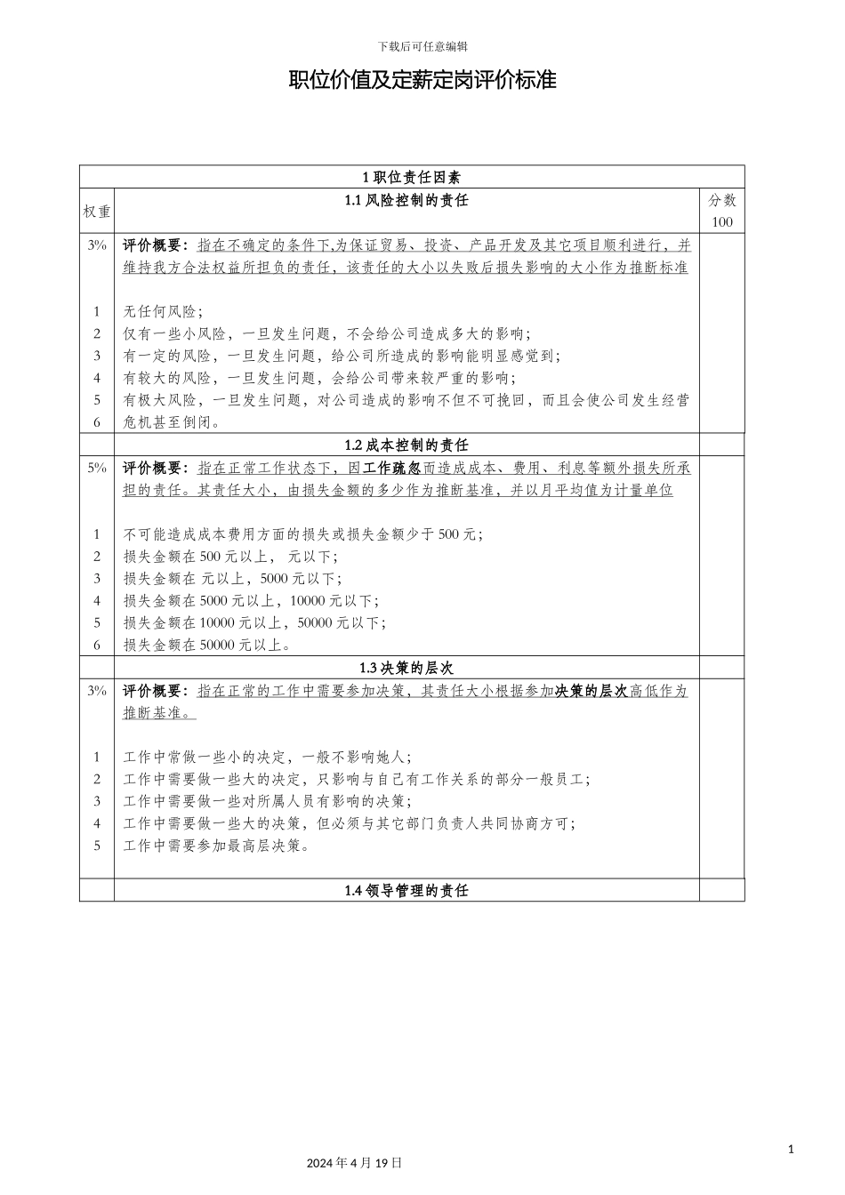 职位价值及定薪定岗评价标准_第2页