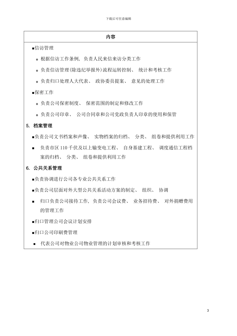 职位说明书供电公司总经理工作部部门模板_第3页