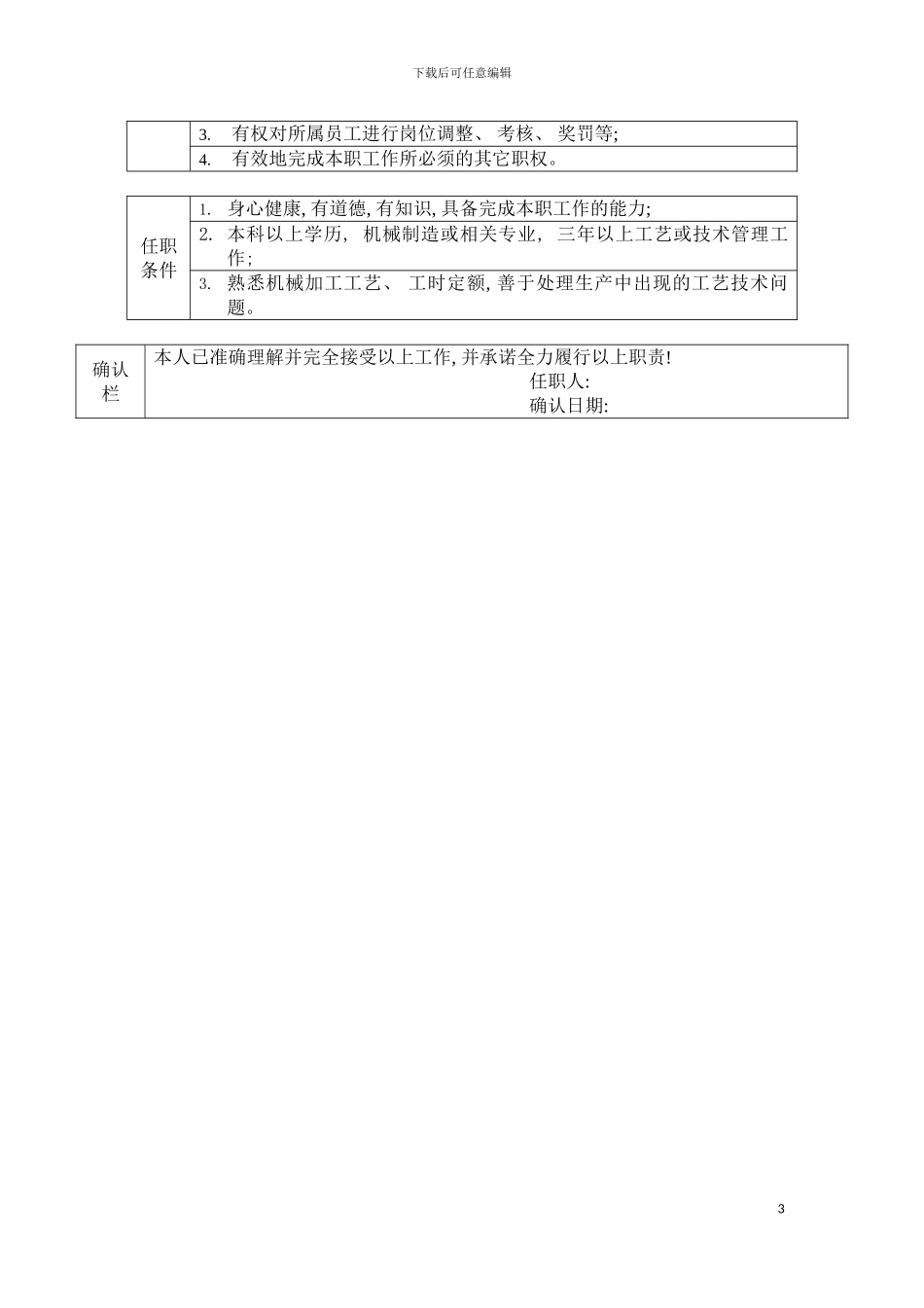职位说明书工艺科科长模板_第3页