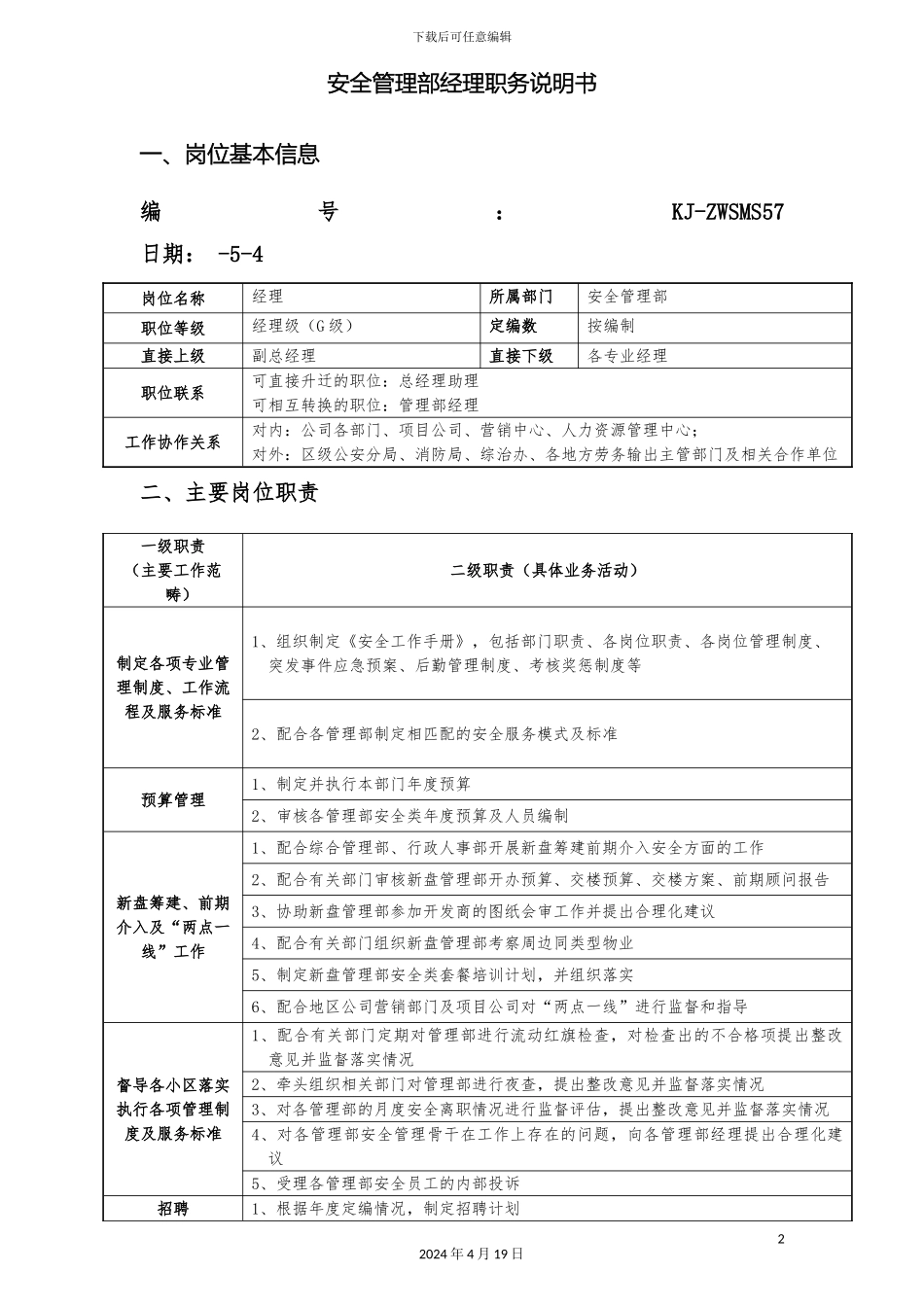 职务说明书范本_第2页