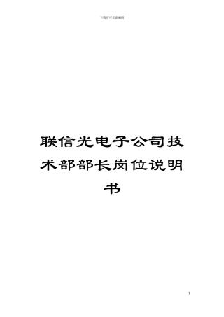 联信光电子公司技术部部长岗位说明书模板