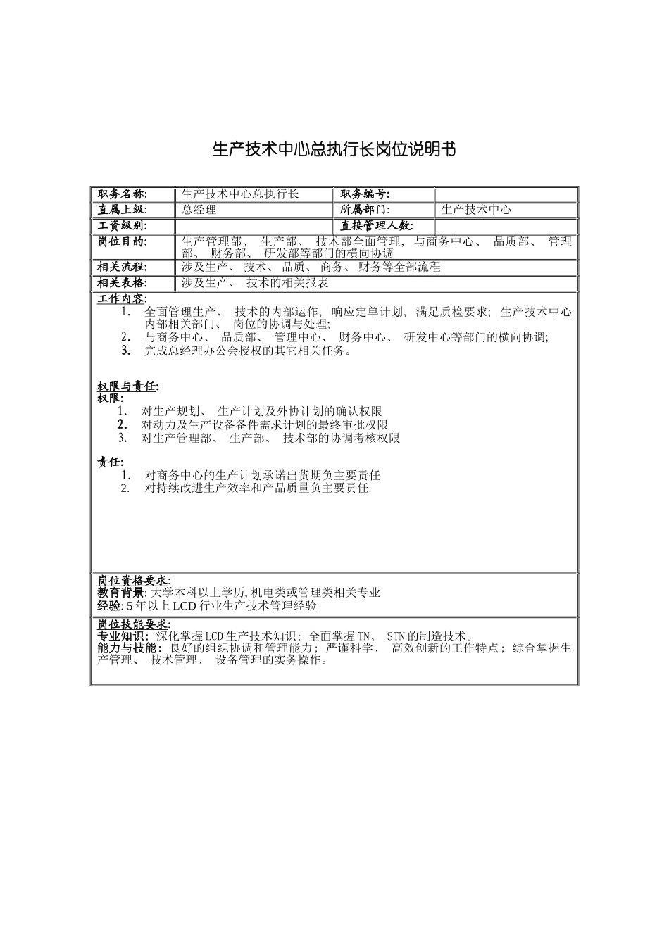 联信光电子公司生产技术中心总执行长岗位说明书模板_第2页