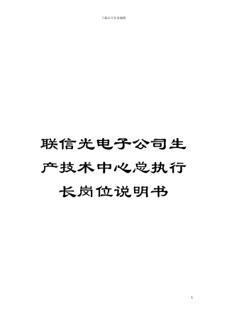 联信光电子公司生产技术中心总执行长岗位说明书模板