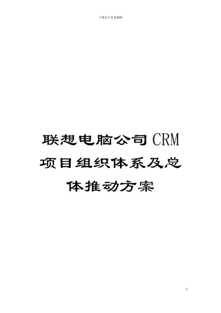 联想电脑公司CRM项目组织体系及总体推进方案模板
