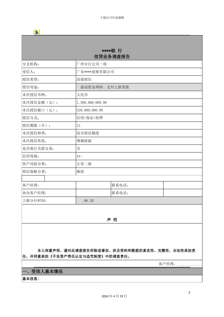 能源发展公司银行授信调查报告模板_第2页