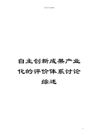 自主创新成果产业化的评价体系研究综述模板