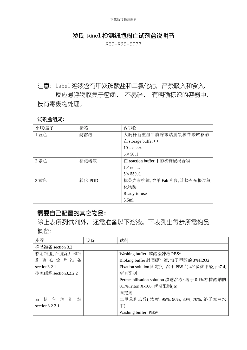 自己翻译的罗氏tunel检测细胞凋亡试剂盒说明书模板_第1页