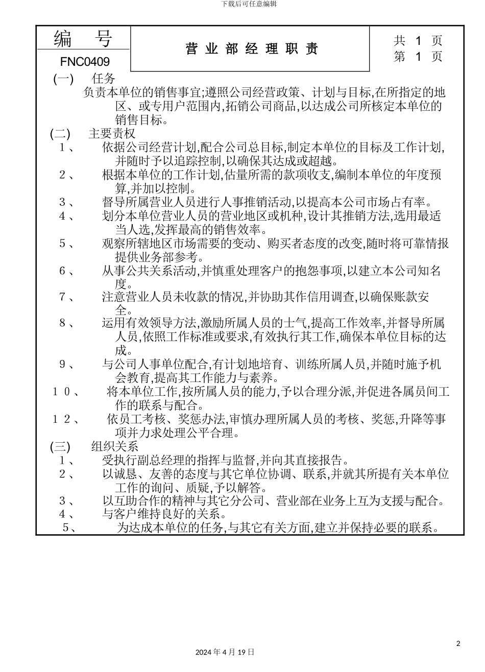 营业部经理岗位职责_第2页