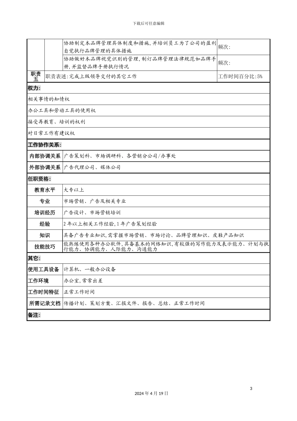 营销总公司广告促销岗位说明书_第3页