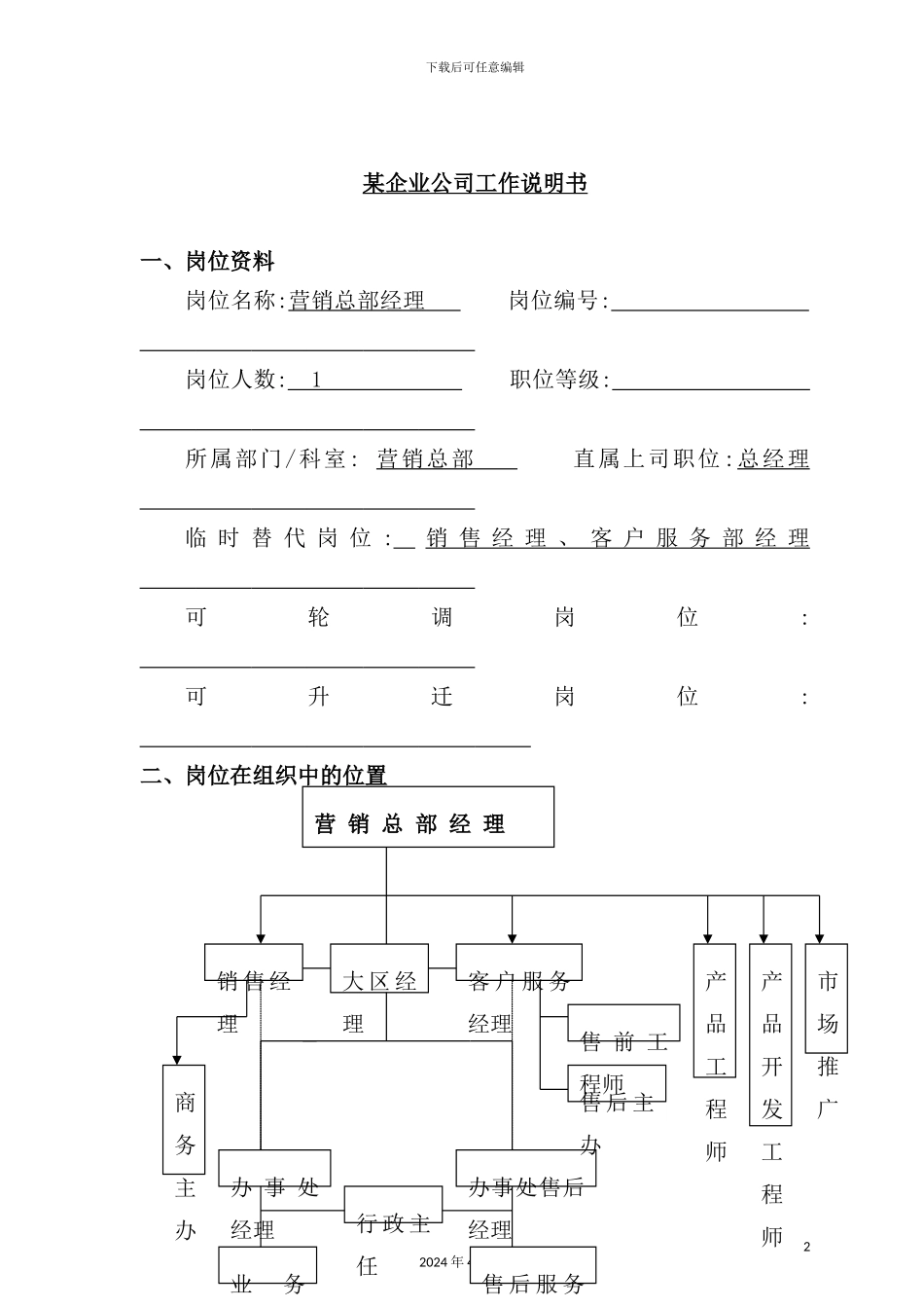 营销总部经理岗位职责模板_第2页