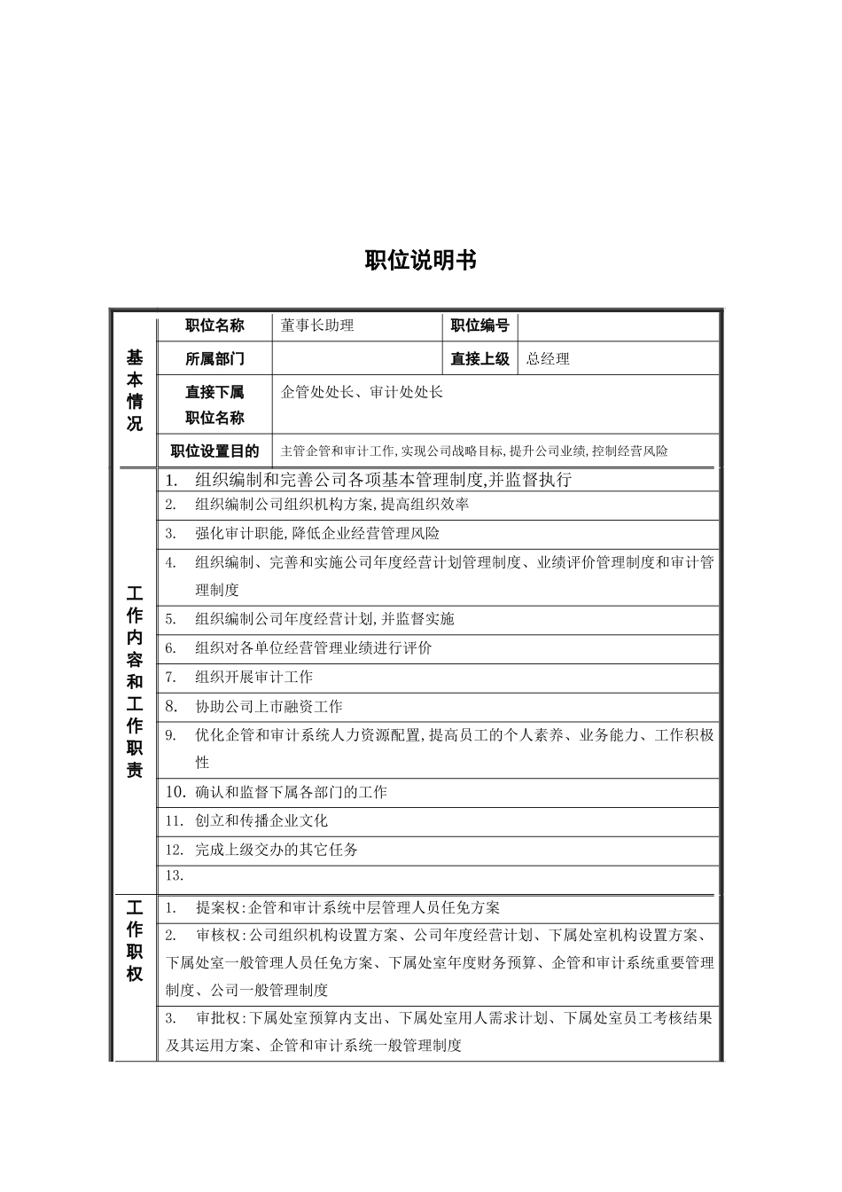 董事长助理职位说明书_第2页