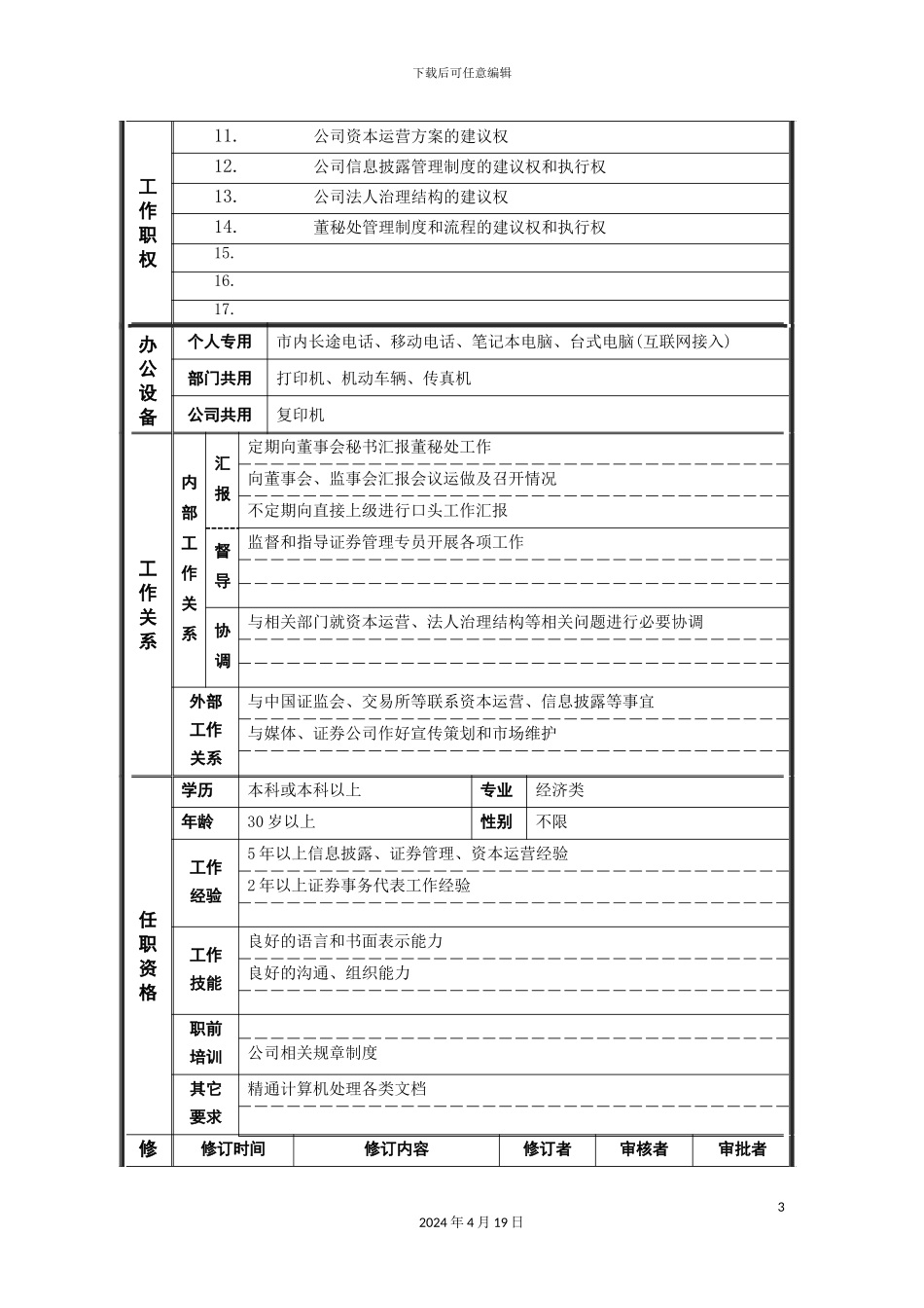 董秘处主任职位说明书_第3页