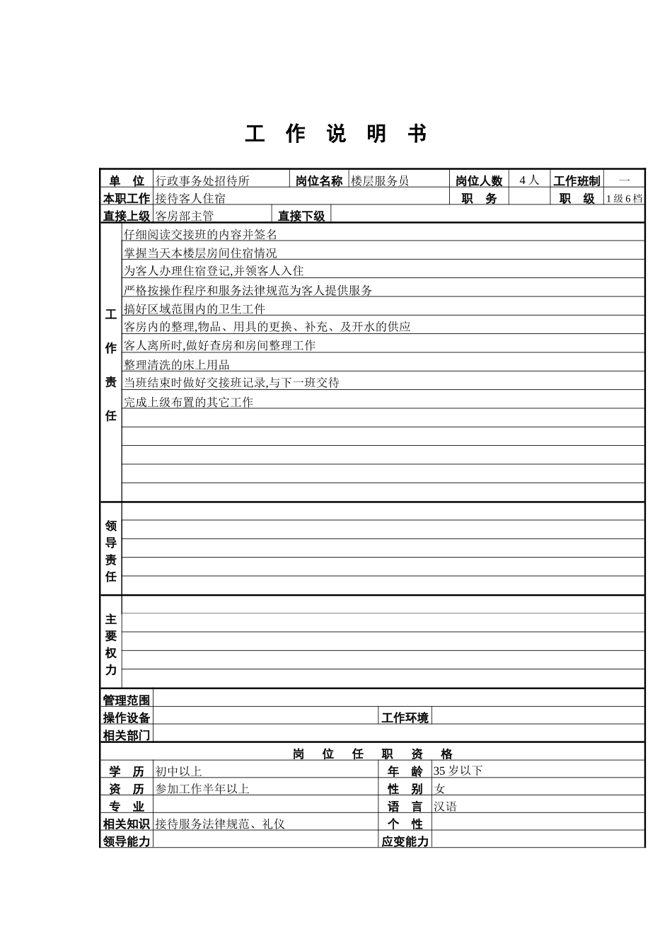 行政事务处招待所楼层服务员岗位职责_第2页