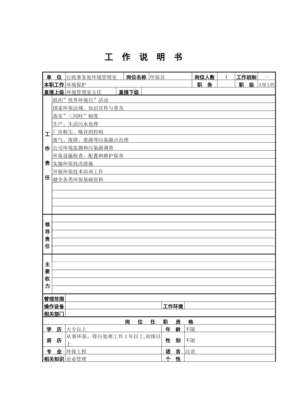行政事务处环境管理室环保员岗位职责_第2页
