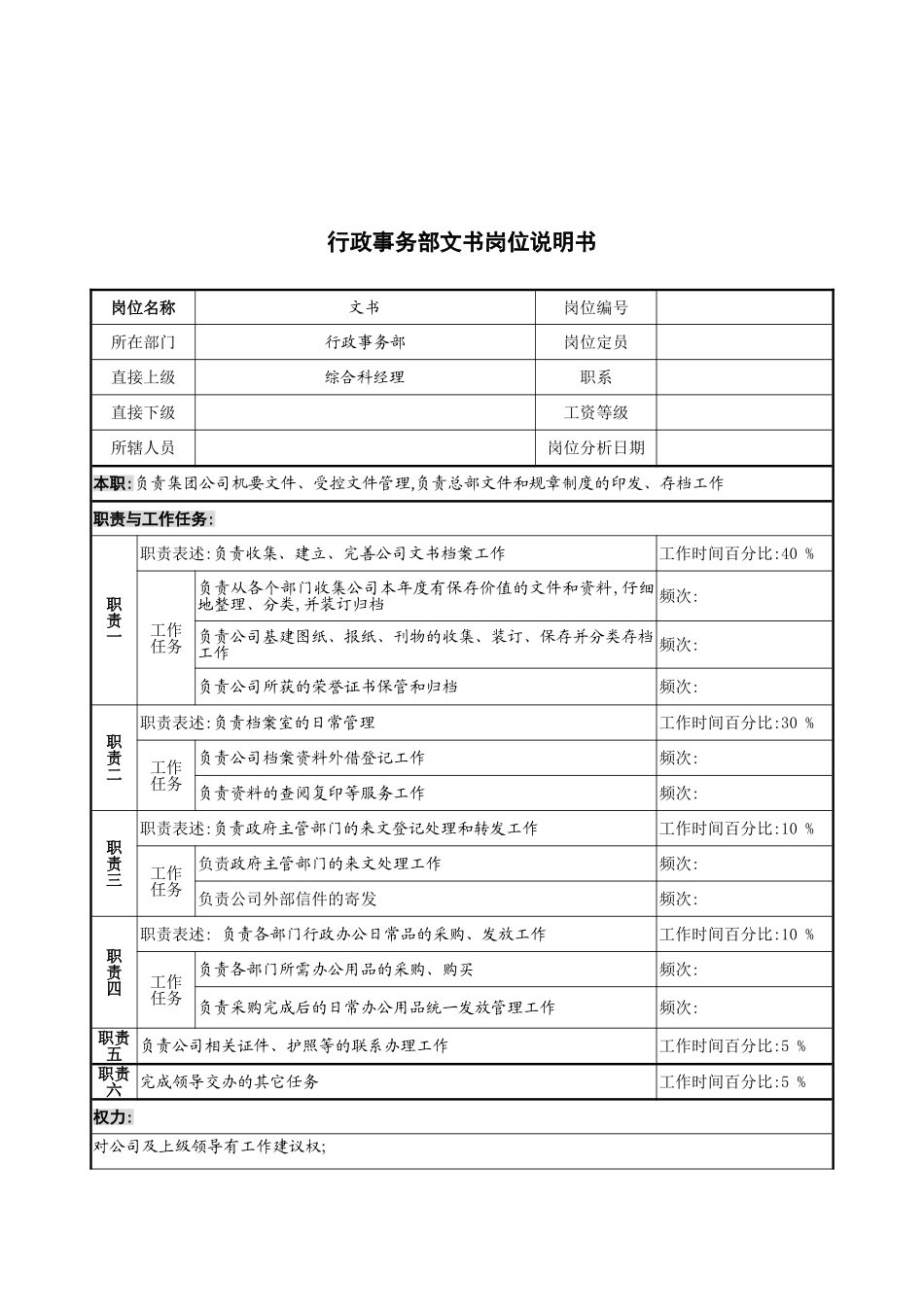 行政事务部文书的岗位说明书_第2页