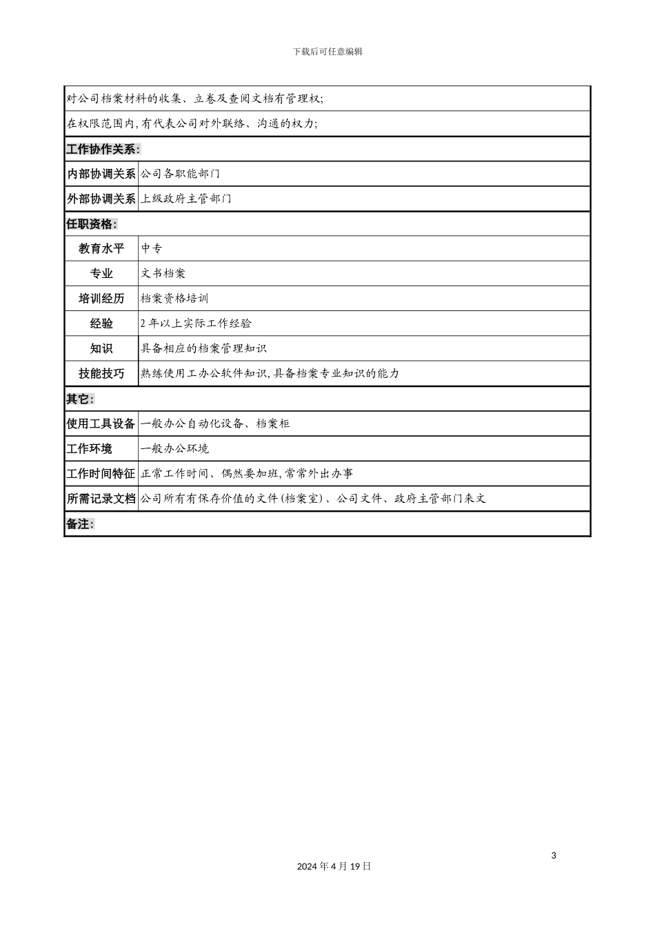 行政事务部文书的岗位说明书_第3页